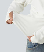 One Shoulder Ruched Long Sleeve Thumb Hole Casual Top — White — view 7