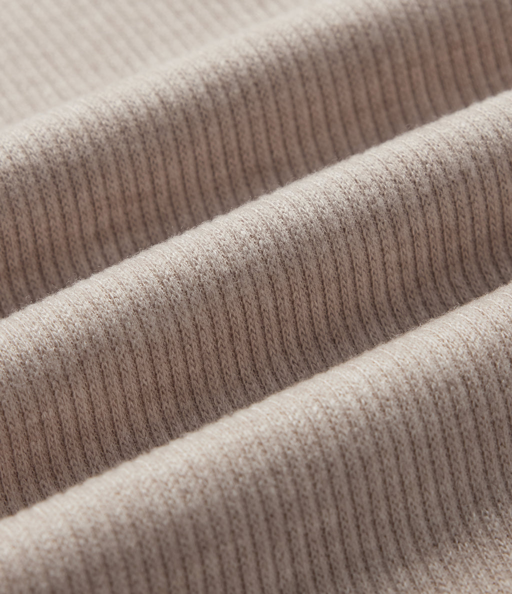 Ribbed V Neck Batwing Long Sleeve Casual Top — Oatstone Beige — view 7