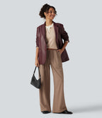 Mid Rise Drawstring Wide Leg Work Trousers with Pockets — Burro — view 8