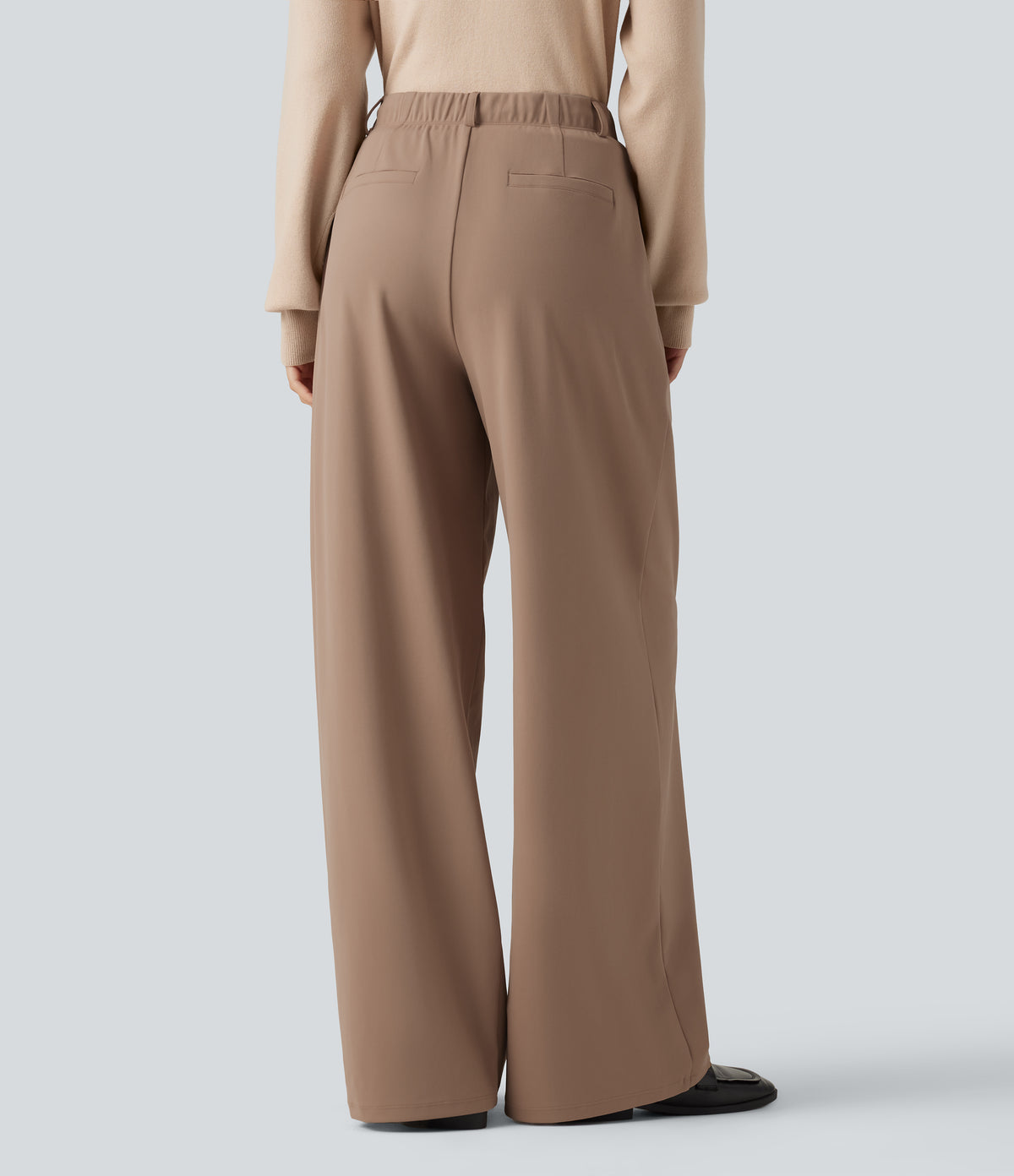 Mid Rise Drawstring Wide Leg Work Trousers with Pockets — Burro — view 2