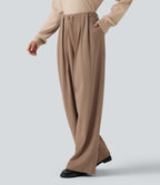 Mid Rise Drawstring Wide Leg Work Trousers with Pockets — Burro — view 3