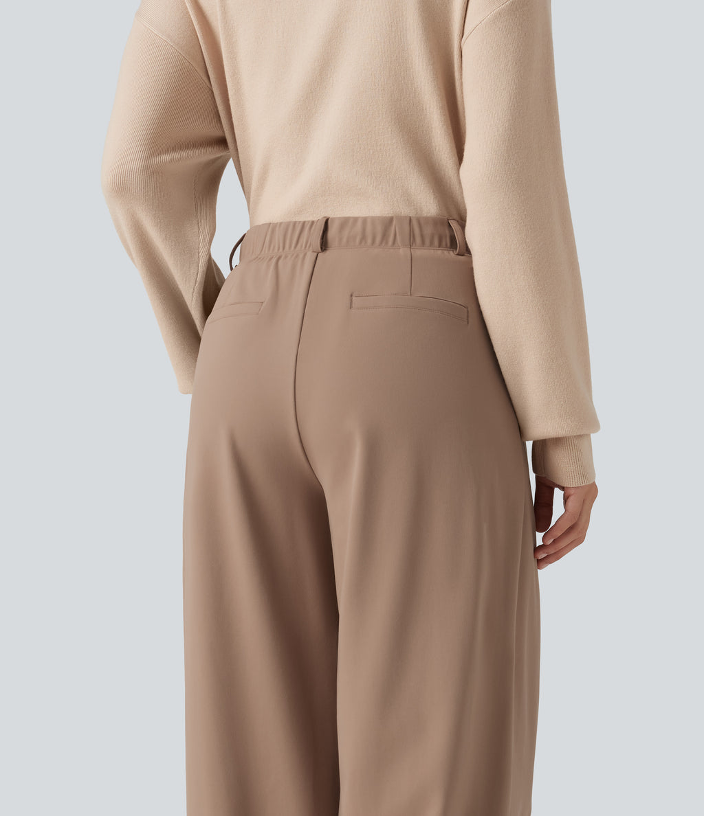Mid Rise Drawstring Wide Leg Work Trousers with Pockets — Burro — view 5