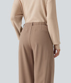 Mid Rise Drawstring Wide Leg Work Trousers with Pockets — Burro — view 5