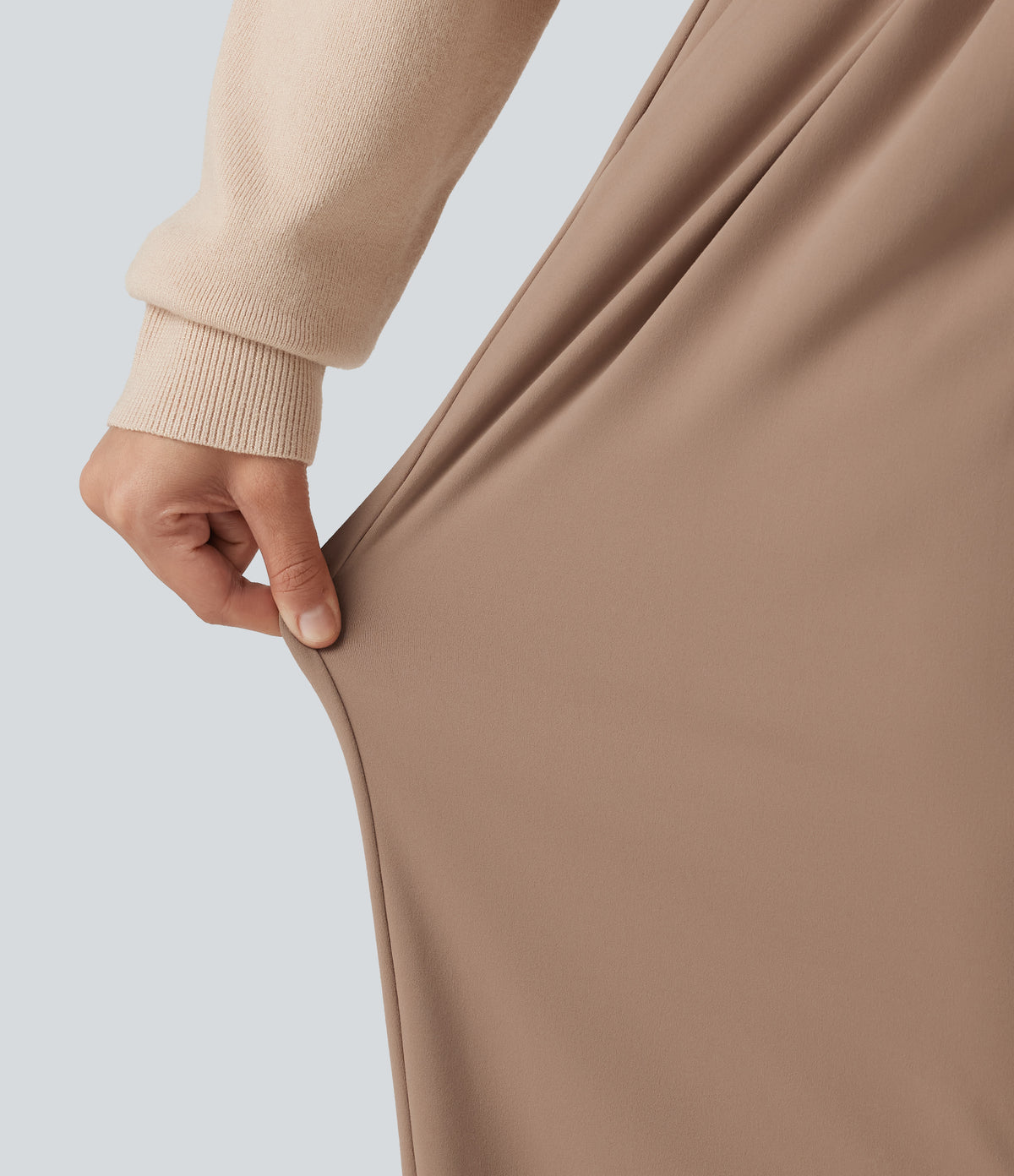 Mid Rise Drawstring Wide Leg Work Trousers with Pockets — Burro — view 7