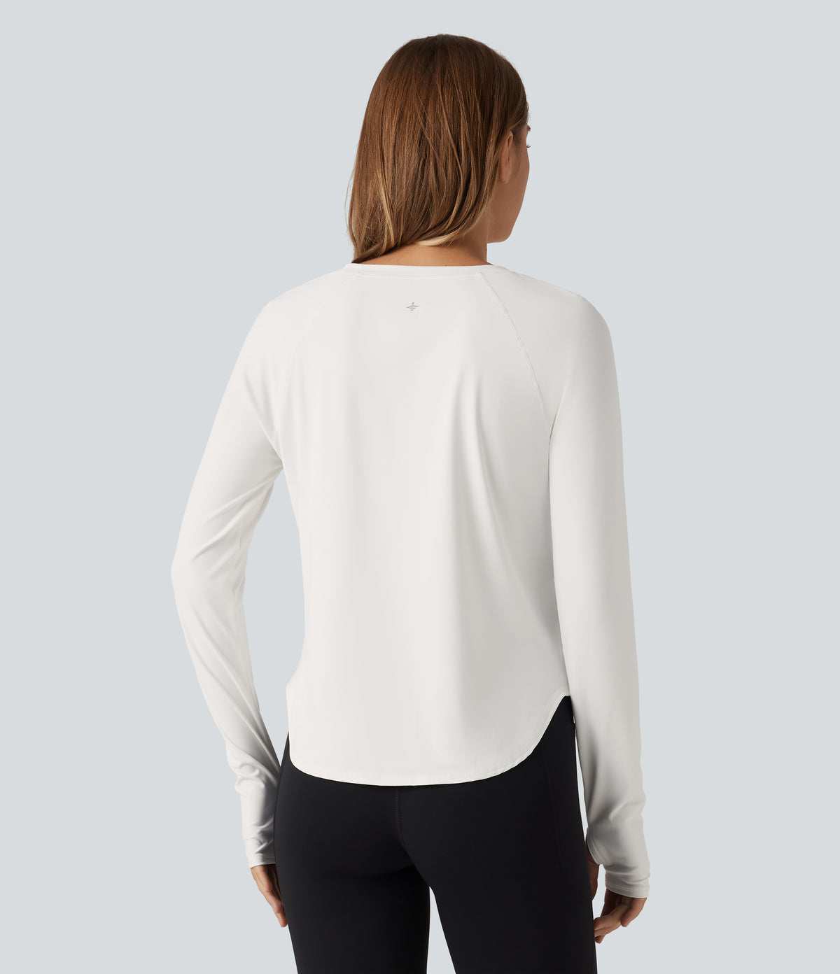 QuickDry Round Neck Long Sleeve Contrast Mesh Thumb Hole Running Sports Top — White — view 2