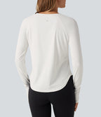QuickDry Round Neck Long Sleeve Contrast Mesh Thumb Hole Running Sports Top — White — view 5