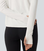 QuickDry Round Neck Long Sleeve Contrast Mesh Thumb Hole Running Sports Top — White — view 8
