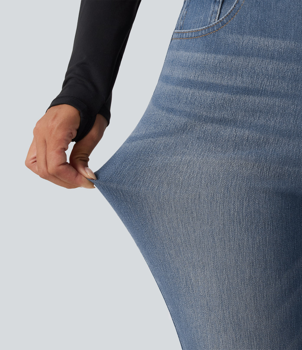 High Waisted Casual Skinny Jeans with Pockets — Coronet Blue Denim — view 7