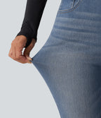 High Waisted Casual Skinny Jeans with Pockets — Coronet Blue Denim — view 7