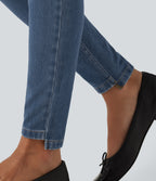 High Waisted Casual Skinny Jeans with Pockets — Coronet Blue Denim — view 6