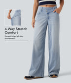 Mid Rise Asymmetric Wide Leg Casual Jeans with Pockets — Ice Water Denim — view 1