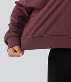 V Neck Long Sleeve Boxy Lounging Sweatshirt — New Maroon — view 7