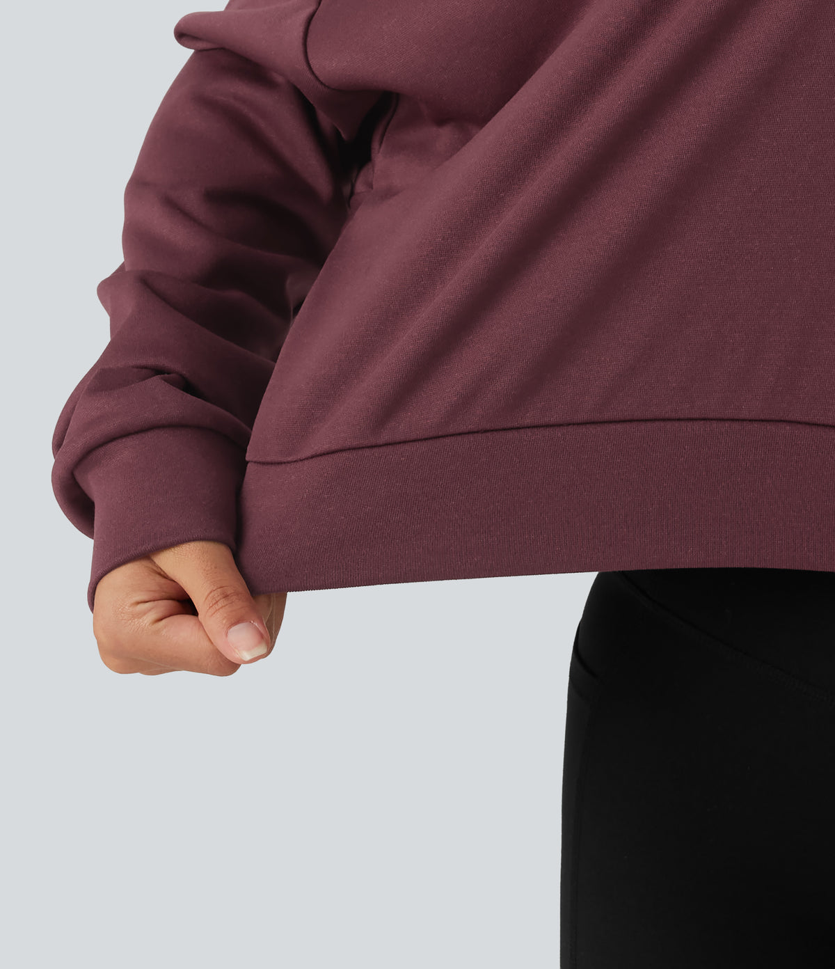 V Neck Long Sleeve Boxy Lounging Sweatshirt — New Maroon — view 7