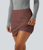 High Waisted 2-in-1 A Line Mini Casual Skirt with Pockets — Brown Stone — view 5