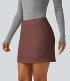 High Waisted 2-in-1 A Line Mini Casual Skirt with Pockets — Brown Stone — view 3