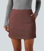 High Waisted 2-in-1 A Line Mini Casual Skirt with Pockets — Brown Stone — view 4