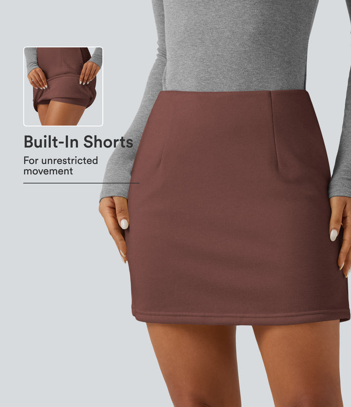 High Waisted 2-in-1 A Line Mini Casual Skirt with Pockets — Brown Stone — view 1