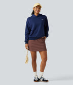 High Waisted 2-in-1 A Line Mini Casual Skirt with Pockets — Brown Stone — view 8