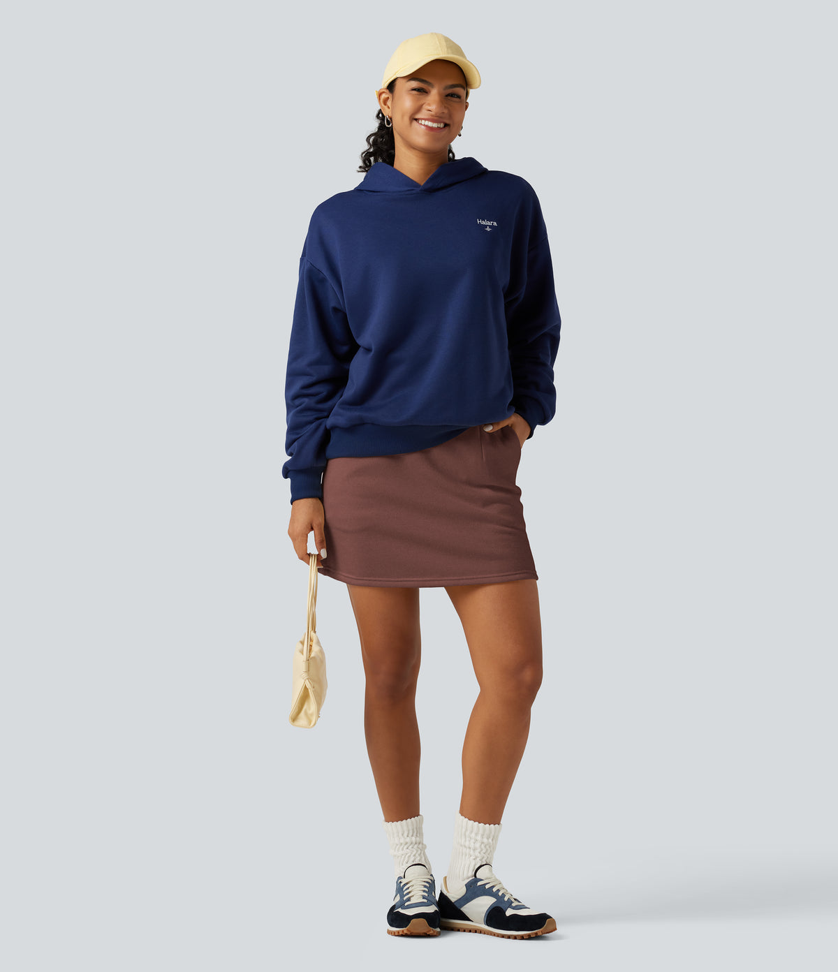 High Waisted 2-in-1 A Line Mini Casual Skirt with Pockets — Brown Stone — view 8