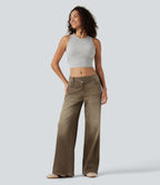 Low Rise Asymmetric Wide Leg Colorful Casual Jeans with Pockets — Rich Earth Brown — view 8