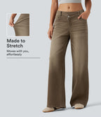 Low Rise Asymmetric Wide Leg Colorful Casual Jeans with Pockets — Rich Earth Brown — view 1
