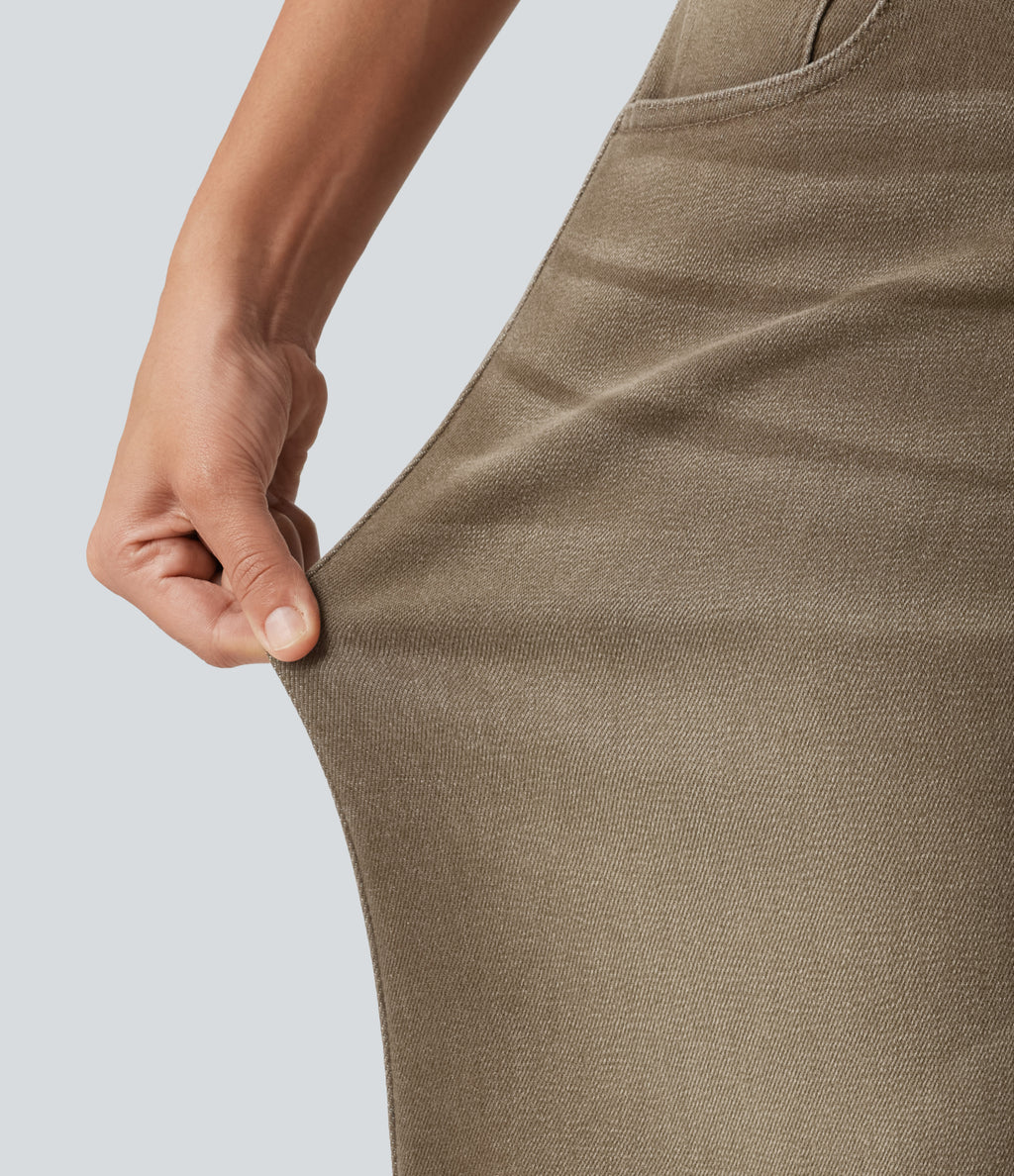 Low Rise Asymmetric Wide Leg Colorful Casual Jeans with Pockets — Rich Earth Brown — view 7