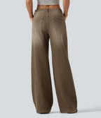 Low Rise Asymmetric Wide Leg Colorful Casual Jeans with Pockets — Rich Earth Brown — view 2