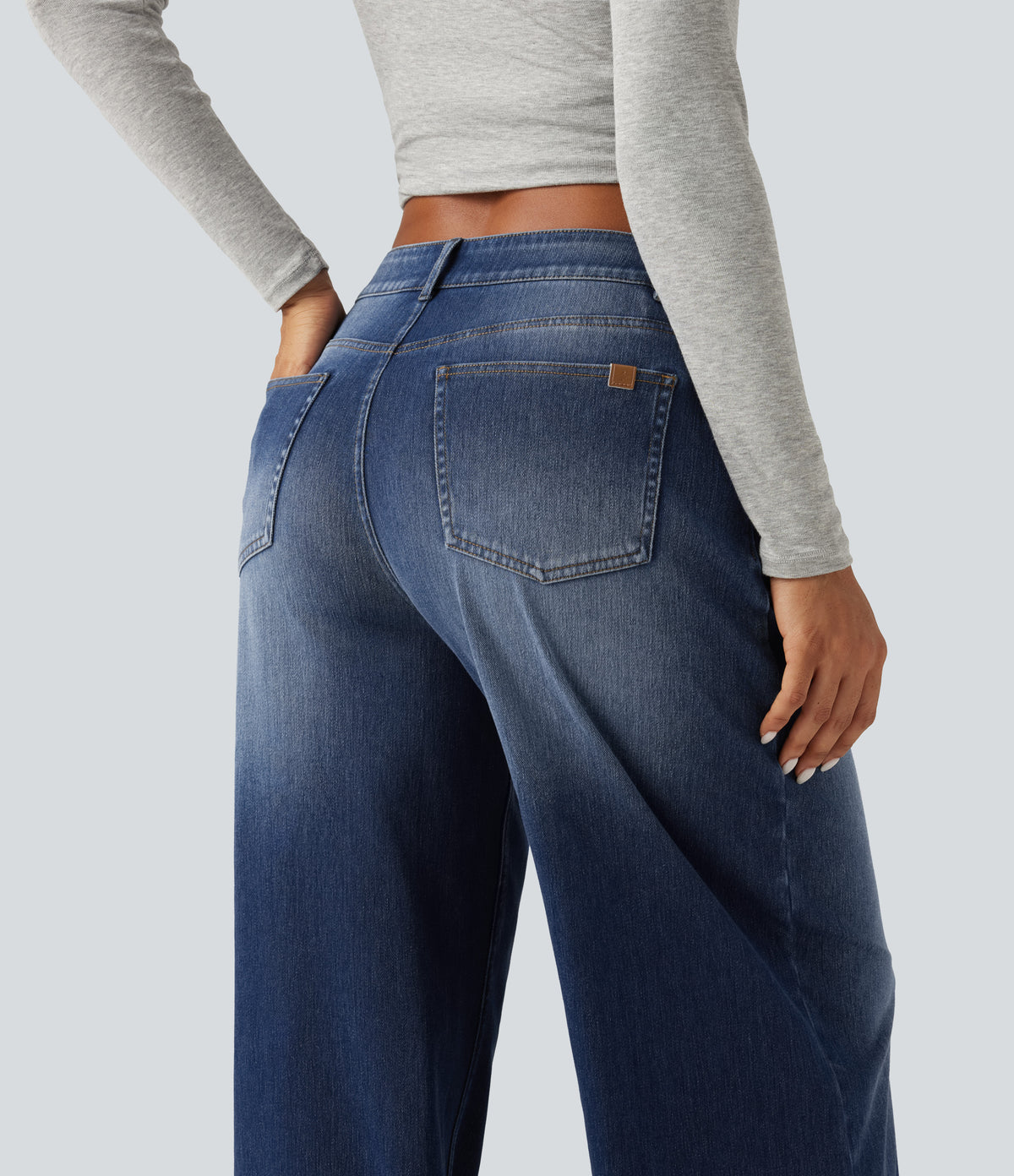 Mid Rise Baggy Casual Jeans with Pockets — Estate Blue Denim — view 6