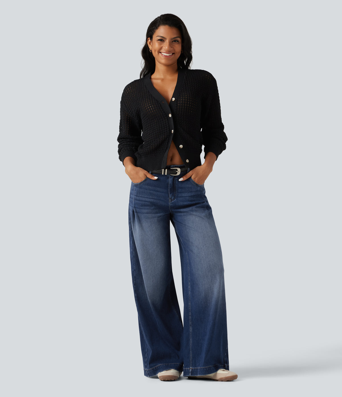Mid Rise Baggy Casual Jeans with Pockets — Estate Blue Denim — view 8
