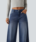 Mid Rise Baggy Casual Jeans with Pockets — Estate Blue Denim — view 5