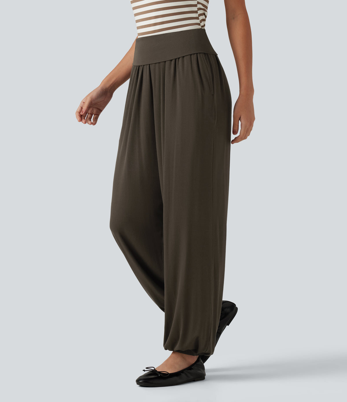 Mid Rise Casual Joggers with Pockets — Dark Earthy Brown — view 3