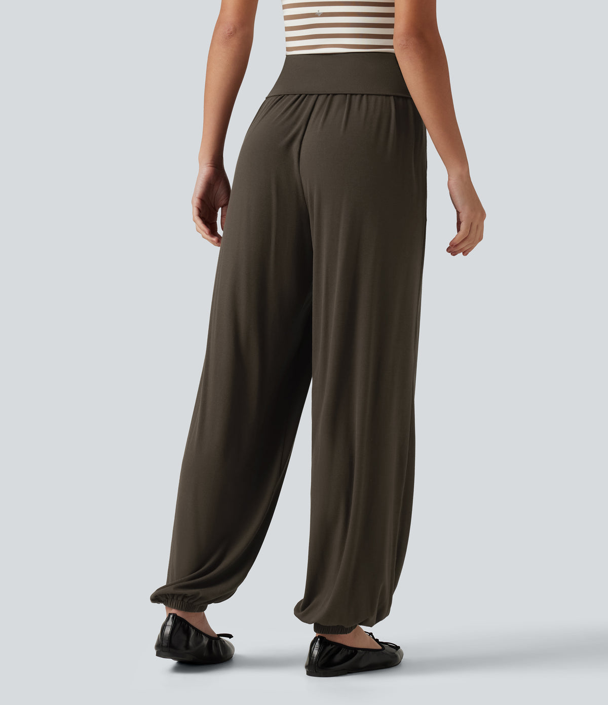 Mid Rise Casual Joggers with Pockets — Dark Earthy Brown — view 2