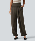 Mid Rise Casual Joggers with Pockets — Dark Earthy Brown — view 1