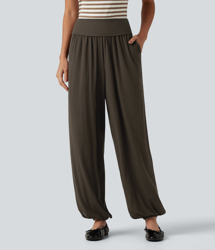 Mid Rise Casual Joggers with Pockets — Dark Earthy Brown — view 1