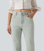 Mid Rise Straight Leg Casual Jeans with Pockets — Sunset Blue Denim — view 5
