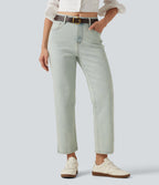 Mid Rise Straight Leg Casual Jeans with Pockets — Sunset Blue Denim — view 4