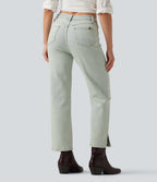 Mid Rise Straight Leg Casual Jeans with Pockets — Sunset Blue Denim — view 2