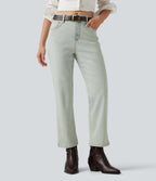 Mid Rise Straight Leg Casual Jeans with Pockets — Sunset Blue Denim — view 1