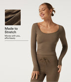 Scoop Neck Long Sleeve Houndstooth Yoga Sports Top — Auburn Roast — view 1