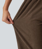 High Waisted Drawstring Tapered Corduroy Casual Trousers with Pockets — Rain Drum — view 8