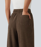 High Waisted Drawstring Tapered Corduroy Casual Trousers with Pockets — Rain Drum — view 4