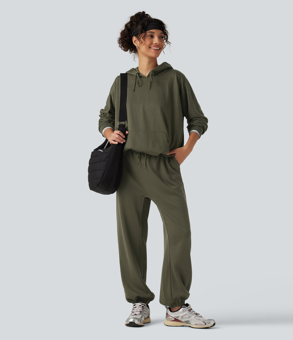Low Rise Inner Drawstring Casual Jogger Sweatpants with Pockets — Ivy Green — view 7