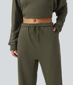 Low Rise Inner Drawstring Casual Jogger Sweatpants with Pockets — Ivy Green — view 5