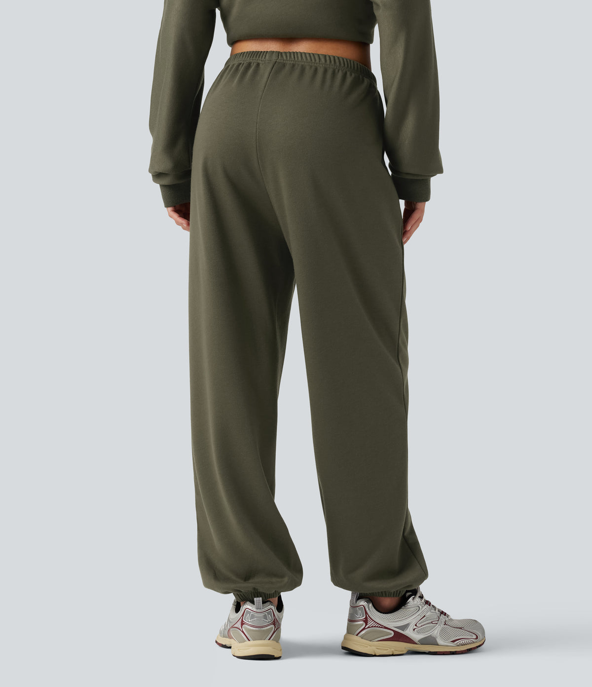 Low Rise Inner Drawstring Casual Jogger Sweatpants with Pockets — Ivy Green — view 2
