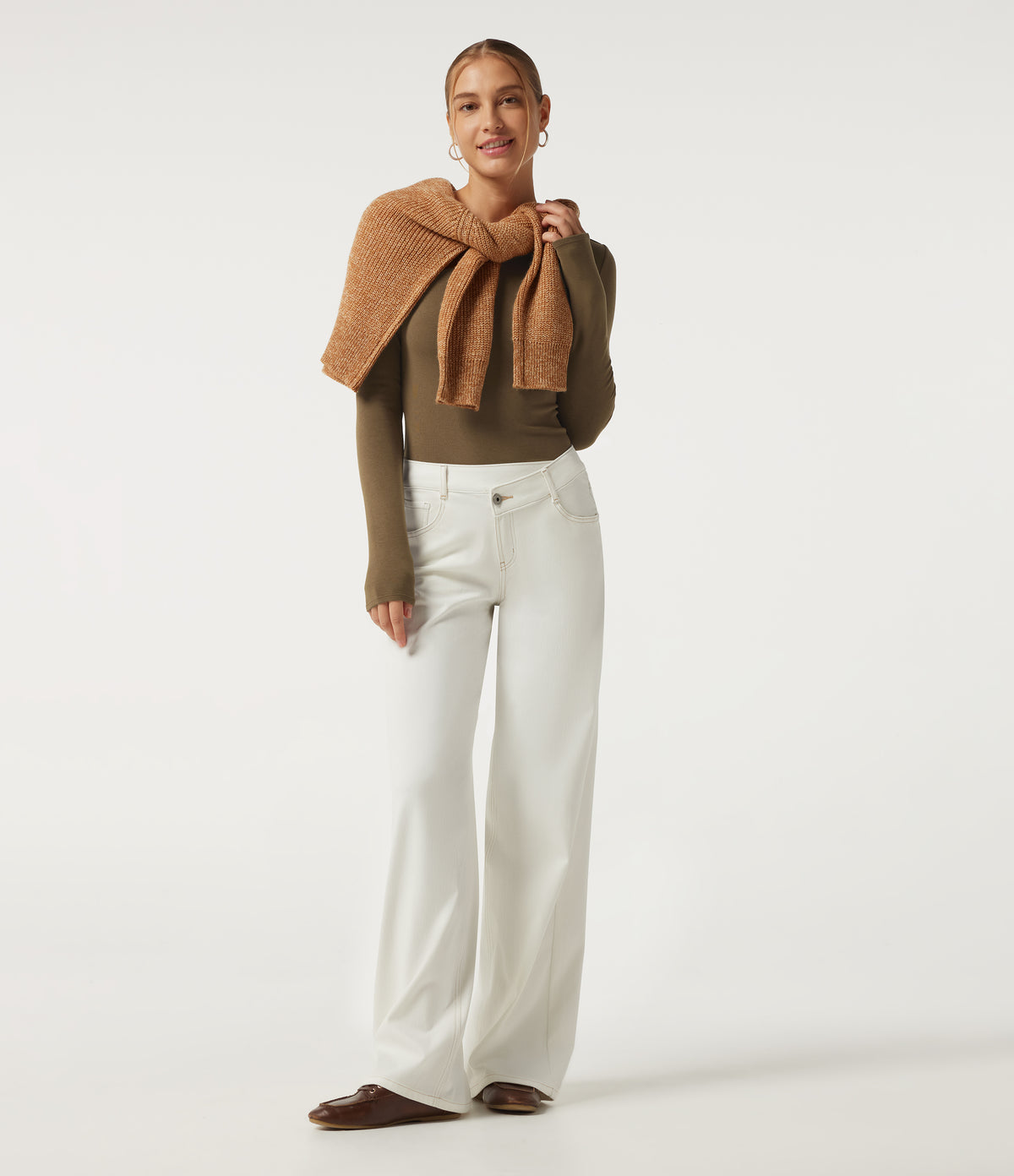Round Neck Long Sleeve Thermal Casual Top — Butternut — view 6