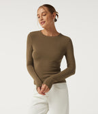 Round Neck Long Sleeve Thermal Casual Top — Butternut — view 4