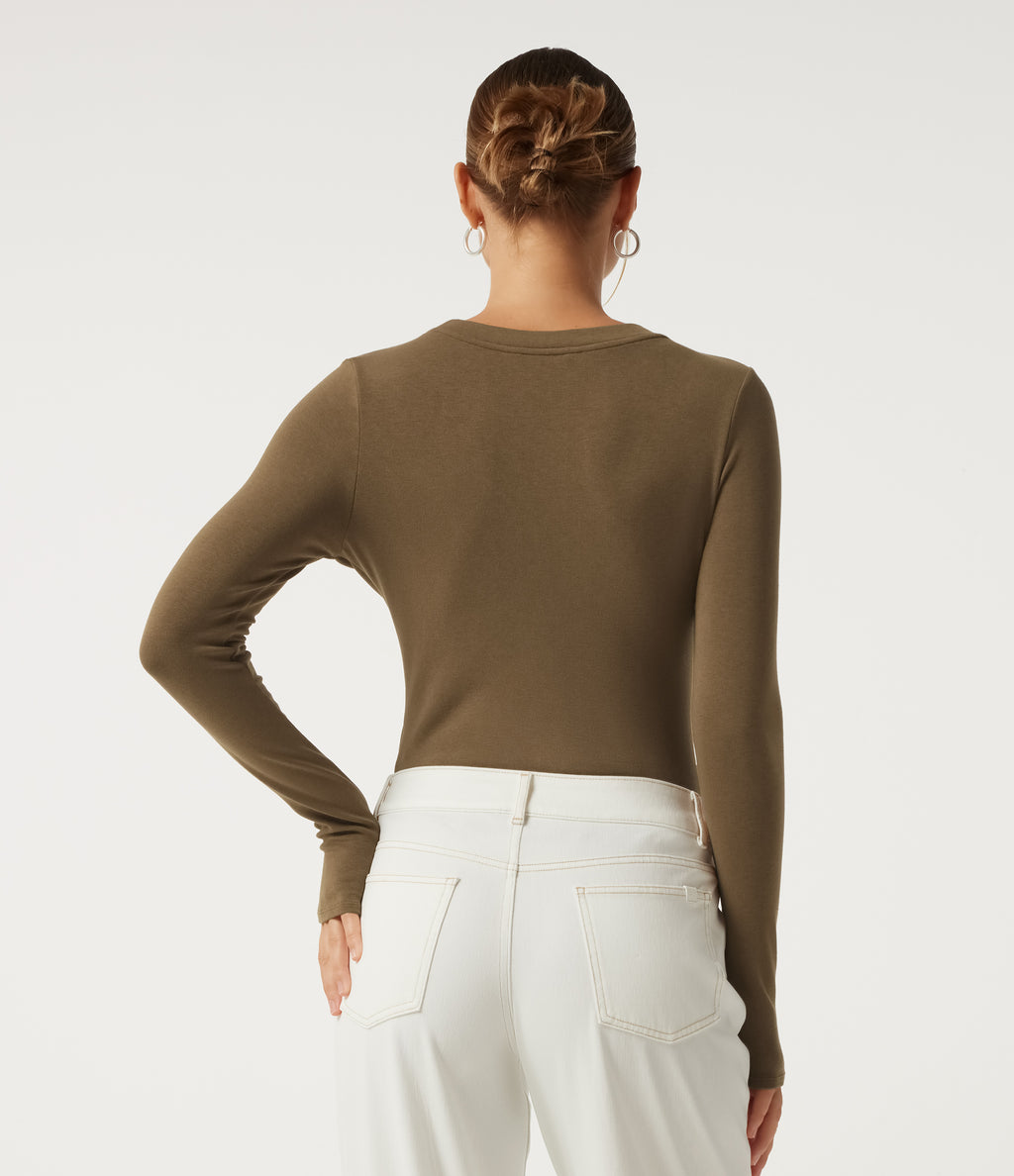 Round Neck Long Sleeve Thermal Casual Top — Butternut — view 2