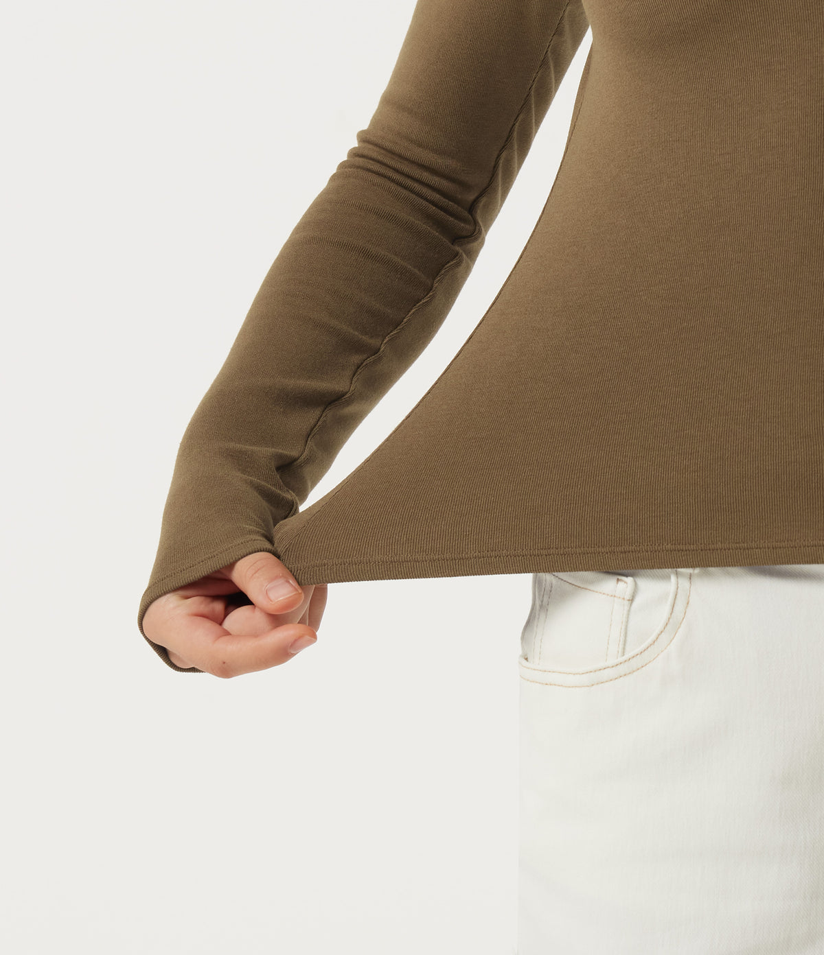 Round Neck Long Sleeve Thermal Casual Top — Butternut — view 5