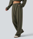Low Rise Drawstring Straight Leg Casual Sweatpants with Pockets — Ivy Green — view 3