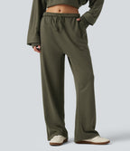 Low Rise Drawstring Straight Leg Casual Sweatpants with Pockets — Ivy Green — view 4